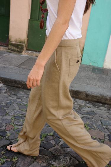 Zara PIN TUCK STRAIGHT LEG PANTS - taupe brown