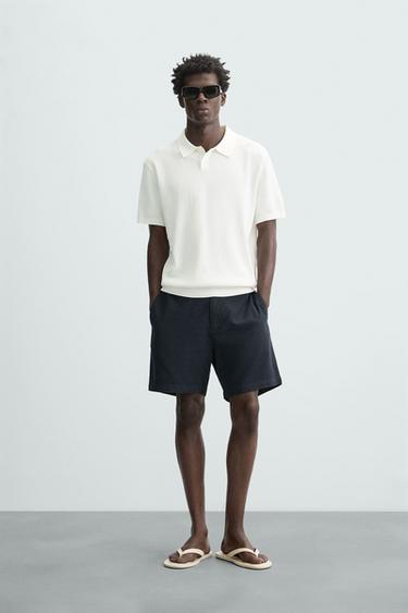 Zara COTTON LINEN BLEND SHORTS - Navy blue - Image 0