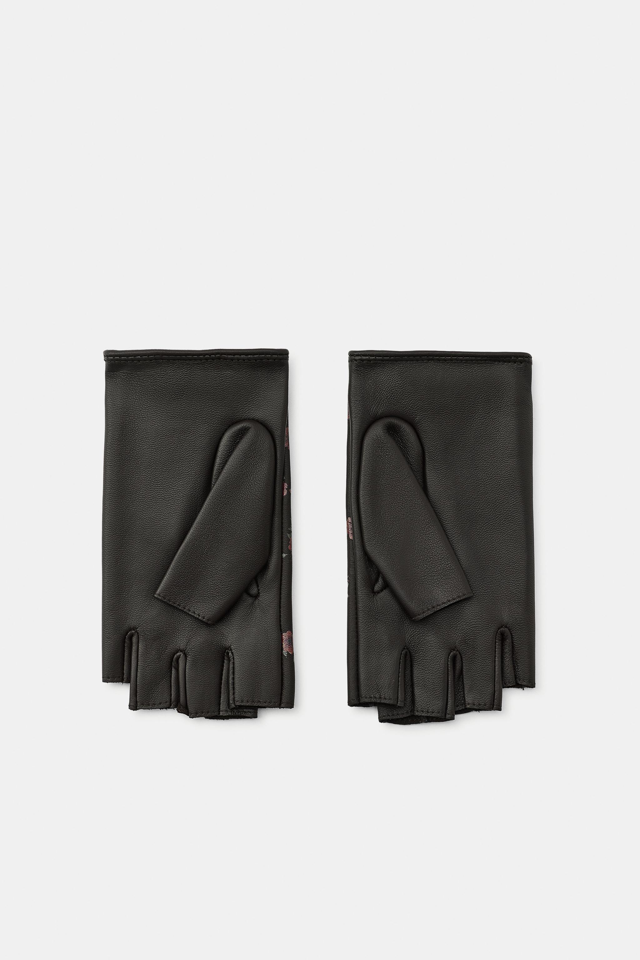 FLORAL PRINT 100% LEATHER MITTENS
