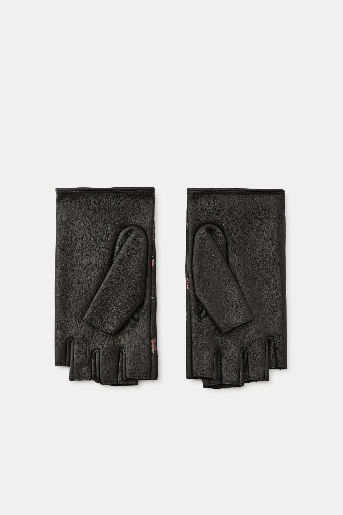 Женские перчатки Zara 100% Leather Floral Print Mittens, цвет: Тёмно-бордовый — фото 2