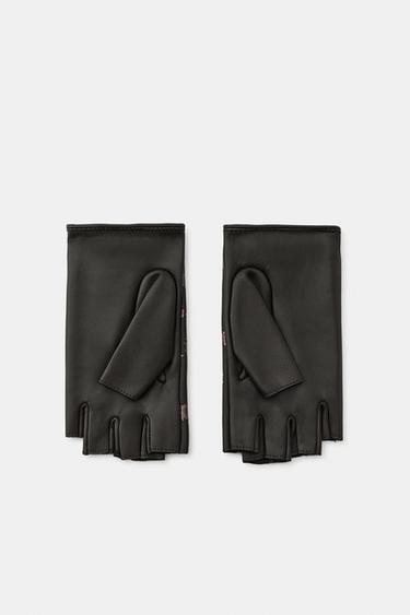 FLORAL PRINT 100% LEATHER MITTENS — Maroon 2