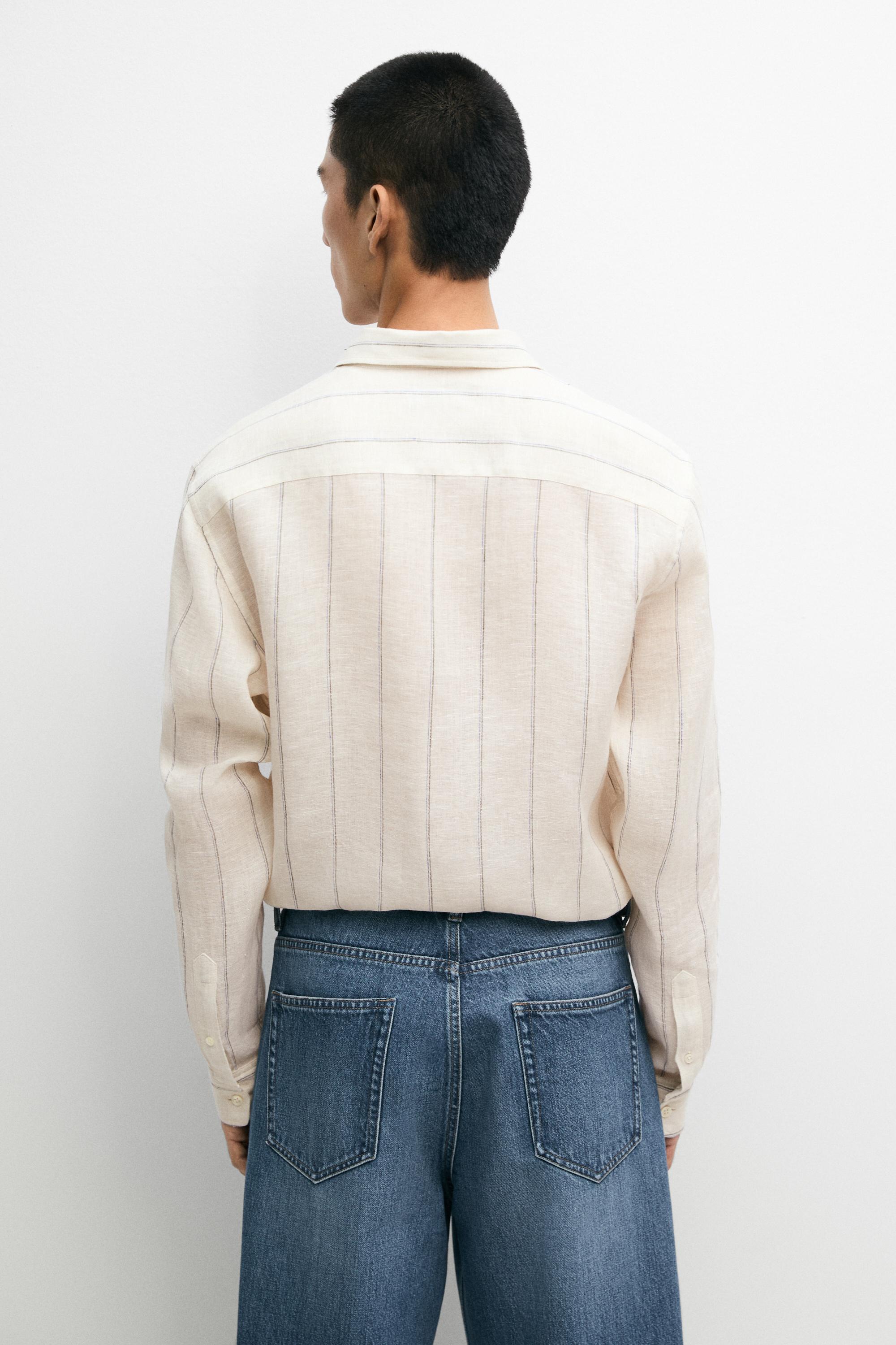 100% linen regular fit striped shirt