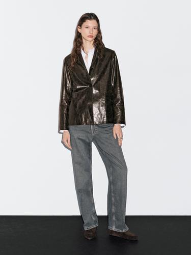 Zara Nappa leather blazer with distressed finish - Brown - Image 0