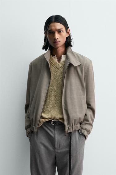 Zara RELAXED FIT HOUNDSTOOTH JACKET LIMITED EDITION - Beige