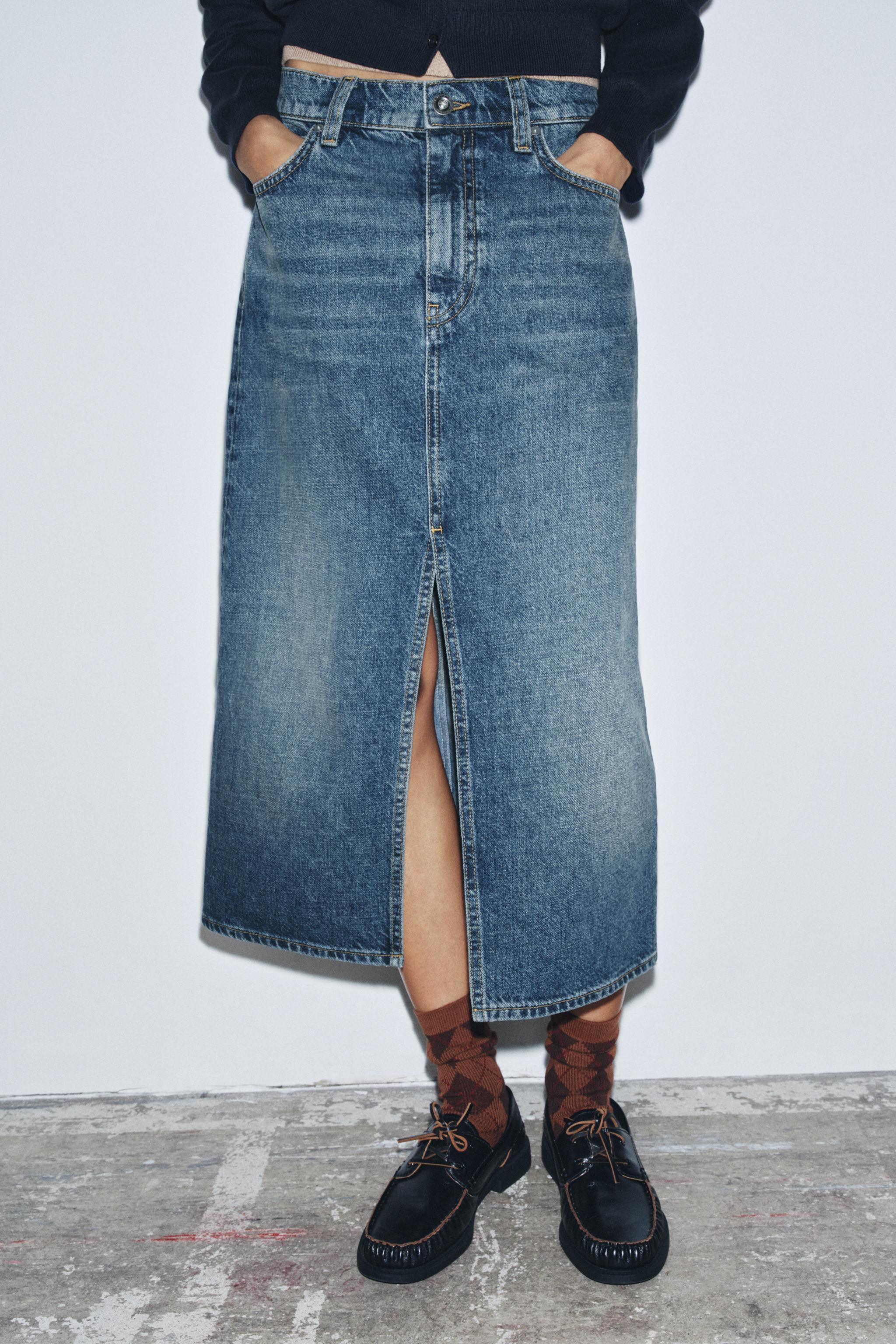 ZW COLLECTION DENIM SKIRT WITH SLIT - Blue | ZARA United States