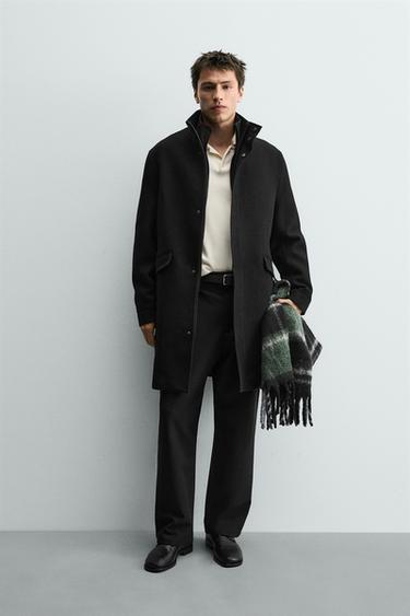 Zara REMOVABLE COLLAR COAT - Black