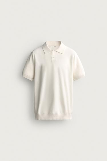 Zara REGULAR FIT TEXTURED KNIT POLO - White