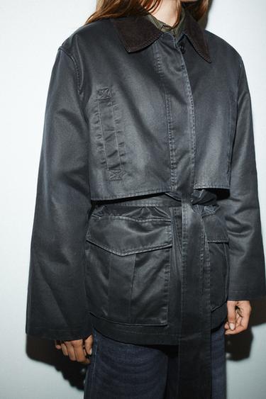 PARKA ENDUITE COL VELOURS - Bleu marine de Zara - Image 4