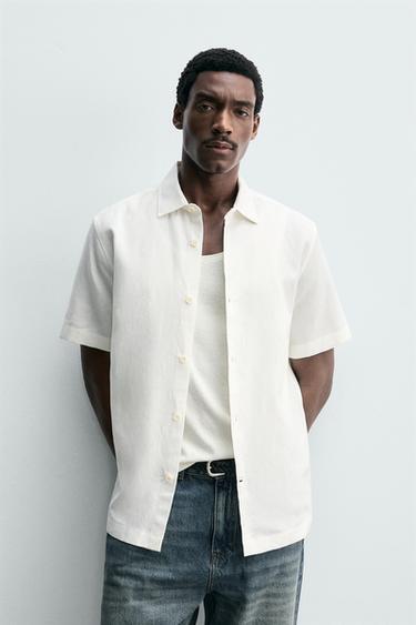 Zara REGULAR FIT LINEN-COTTON SHIRT - White