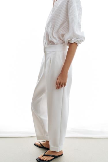 TROUSERS WITH PLEATS AND TURN-UP HEMS - White by Zara - Image 4