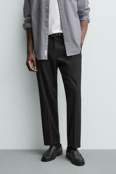 Zara REGULAR FIT NON-IRON WOOL PANTS - Black