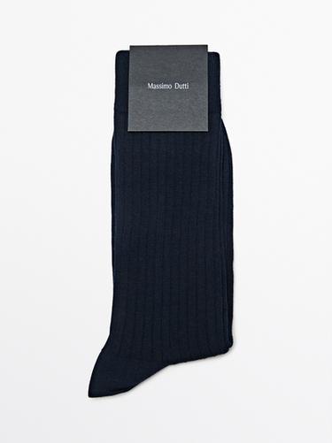 Zara Ribbed cotton blend socks - Navy blue