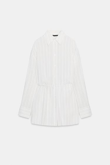 LONG STRIPED SHIRT WITH BELT - Black / White by Zara