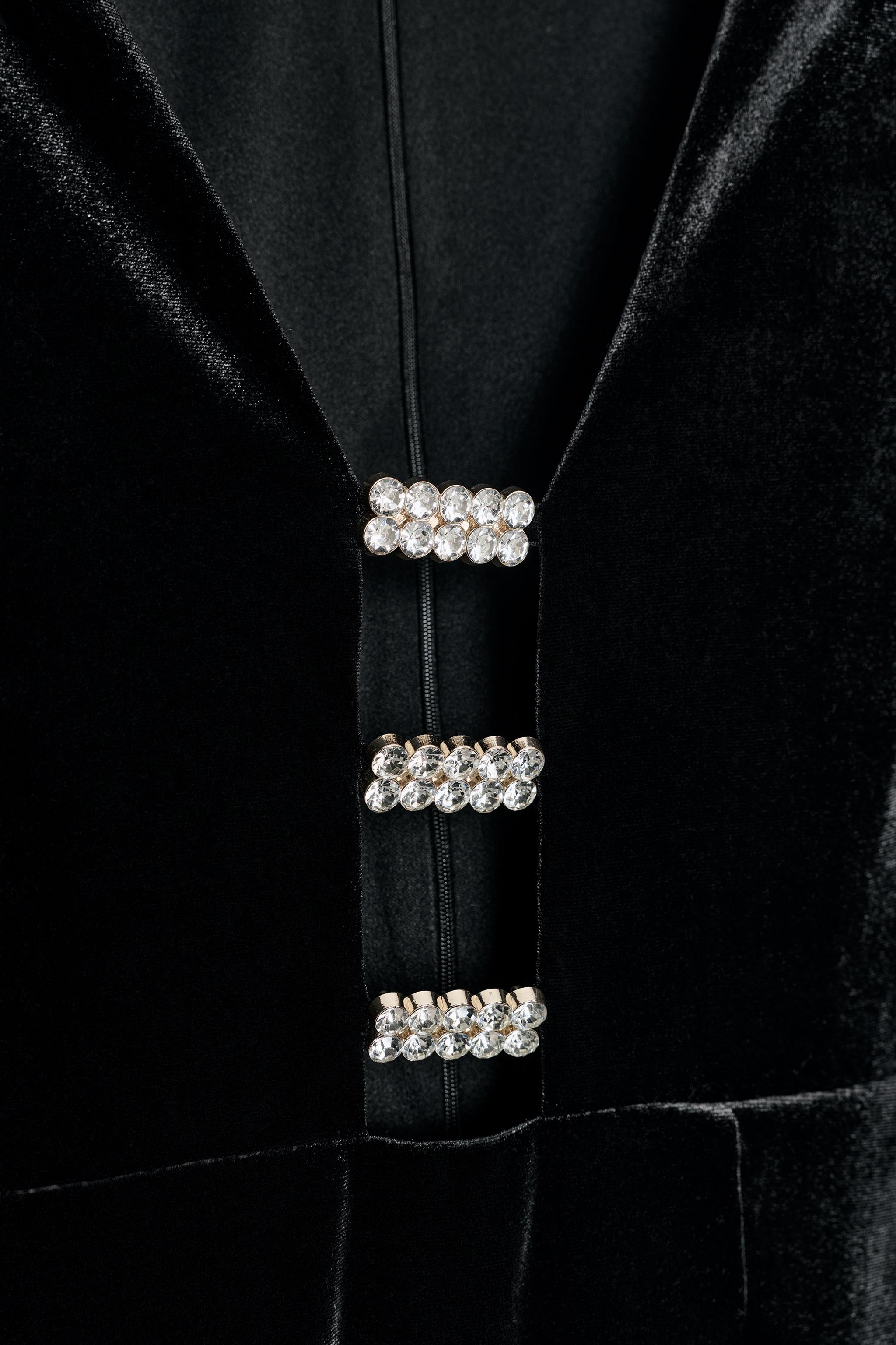 シャイニー装飾ベルベットミディ丈ワンピース - ブラック | ZARA Japan