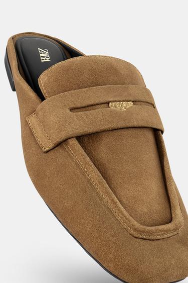 MOCASSINS OUVERTS À L'ARRIÈRE EN CROÛTE DE CUIR - Marron foncé de Zara - Image 7