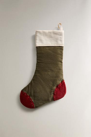VELVET CHRISTMAS STOCKING DECORATION - Green by Zara - Image 2