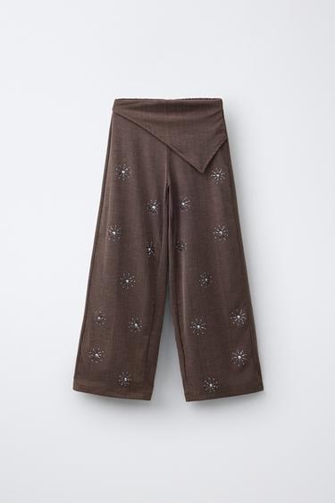 WIDE-LEG WRAP TROUSERS WITH BUTTONS - Brown by Zara