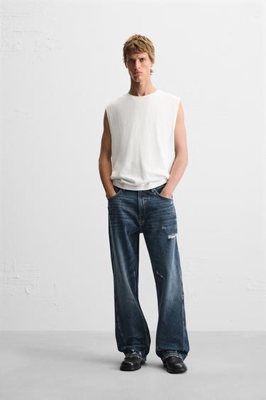 QUẦN JEANS BAGGY FIT CÓ CÁC ĐƯỜNG MAY NỔI - Xanh dương từ Zara