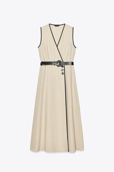 ROBE MIDI EN LIN AVEC CEINTURE - Beige clair de Zara - Image 5