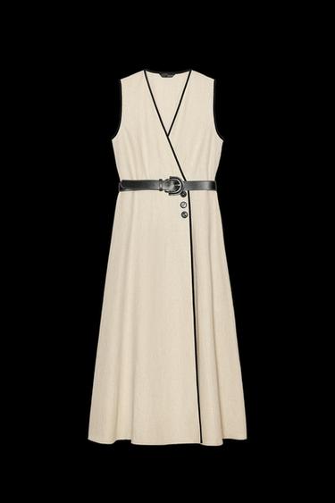 MIDIKLEID MIT LEINEN UND GÜRTEL - Hellbeige von Zara - Bild 0