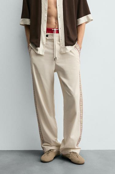 EMBROIDERED STRIPE TROUSERS - Ecru by Zara