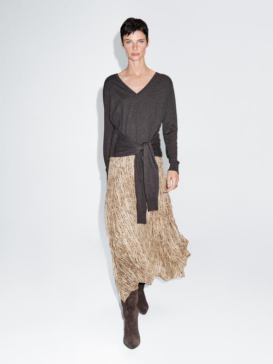 Polka dot print flared midi skirt