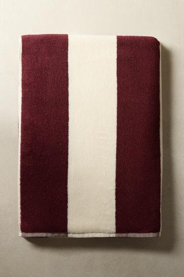 COTTON TERRY BEACH TOWEL WITH WIDE STRIPES - bordeaux/ecru by Zara - Image 5