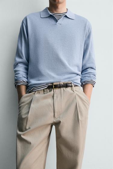 HEMP-COTTON KNIT POLO SHIRT - Sky blue by Zara - Image 5