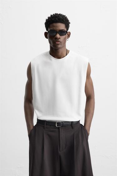 Zara RELAXED FIT TEXT TANK TOP - White