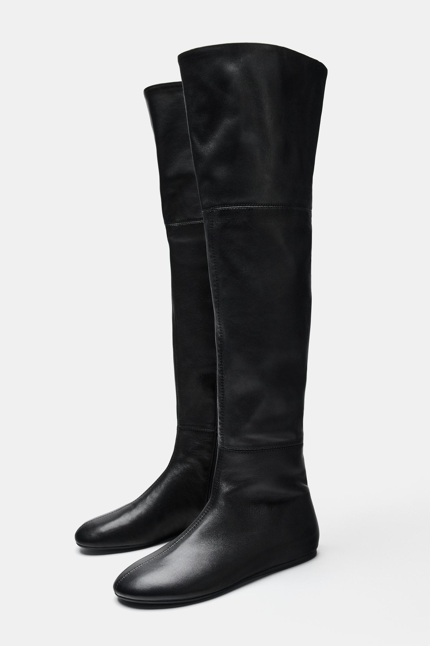 Женские ботинки Zara Limited Edition Soft Leather Flat, цвет: Чёрный — фото 6