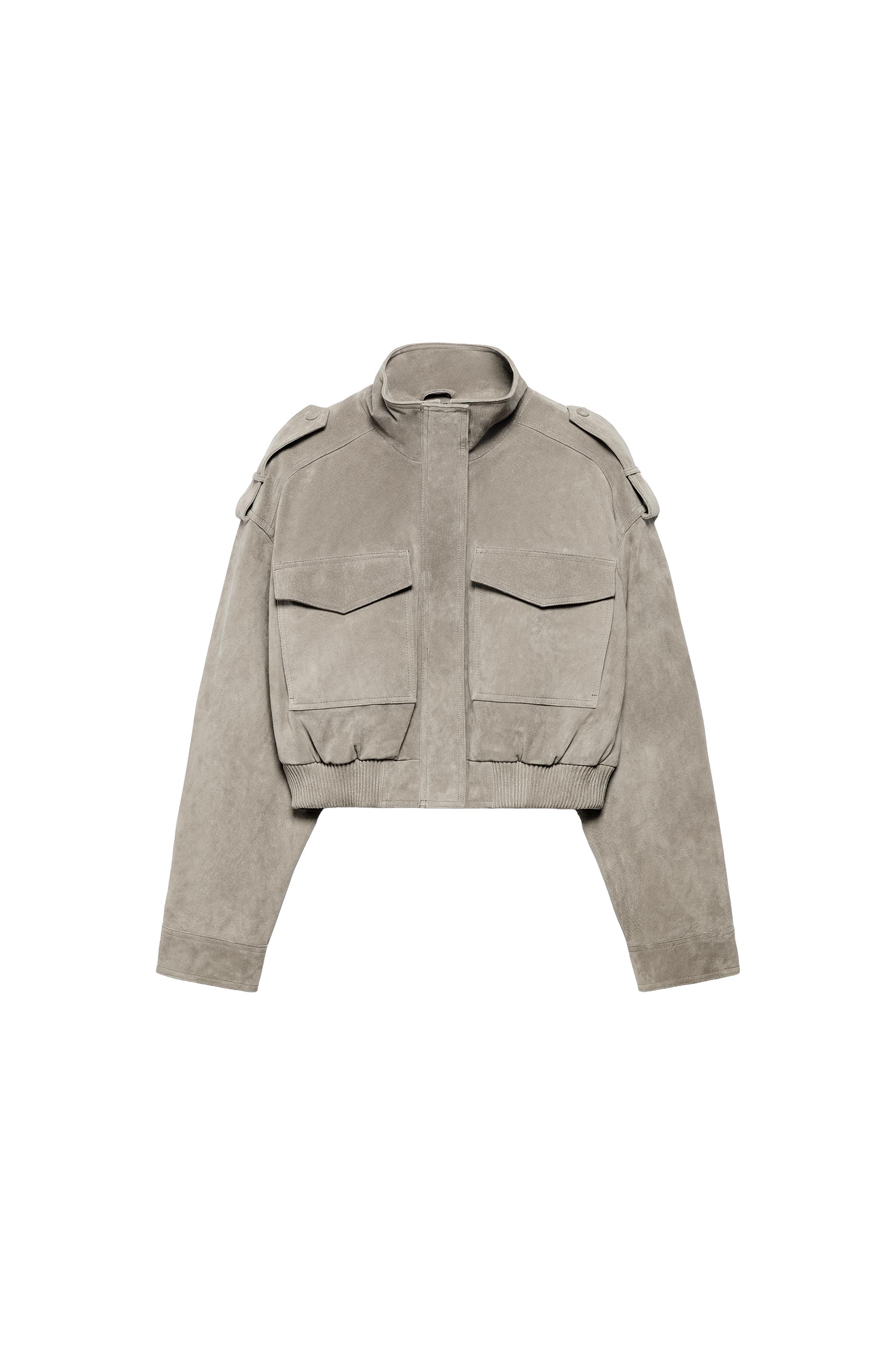 100% LEATHER CROPPED JACKET WITH TAB DETAILS - Light grey | ZARA