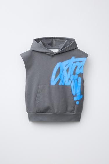 CHALECO FELPA CAPUCHA GRAFFITI - Antracita escuro de Zara - Imaxe 0