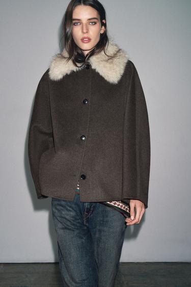 WOOL JACKET WITH FAUX FUR COLLAR ZW COLLECTION - Ecru / Beige by Zara - Image 1
