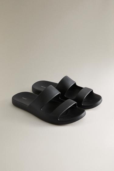 SANDALE PLATE CAOUTCHOUTÉE - Noir de Zara - Image 1