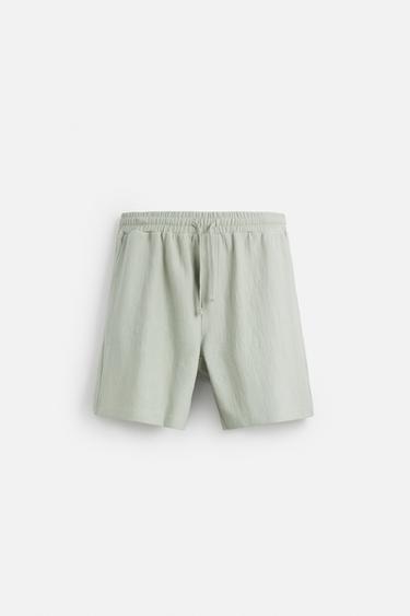 Zaras STRUKTURERADE JOGGINGSHORTS - Blå/grå
