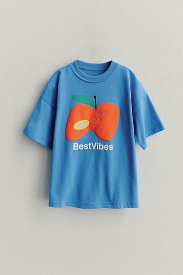 T-SHIRT À POMME EN RELIEF - Bleu de Zara - Image 4