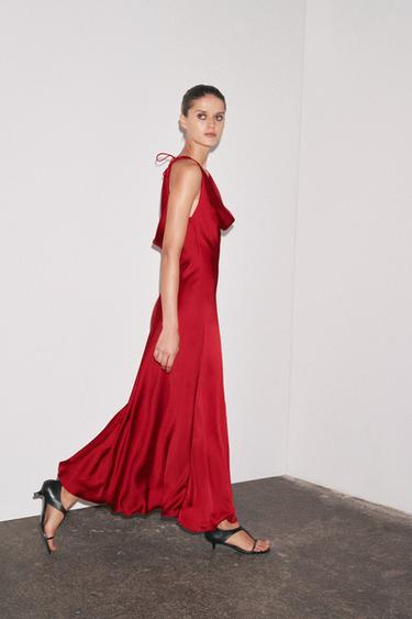 ROBE LONGUE SATINÉE ZW COLLECTION - Rouge de Zara - Image 1