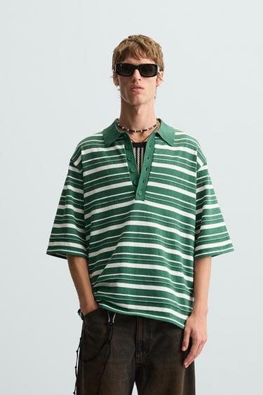 POLO PUNTO RELIEVE RAYAS - Verde de Zara