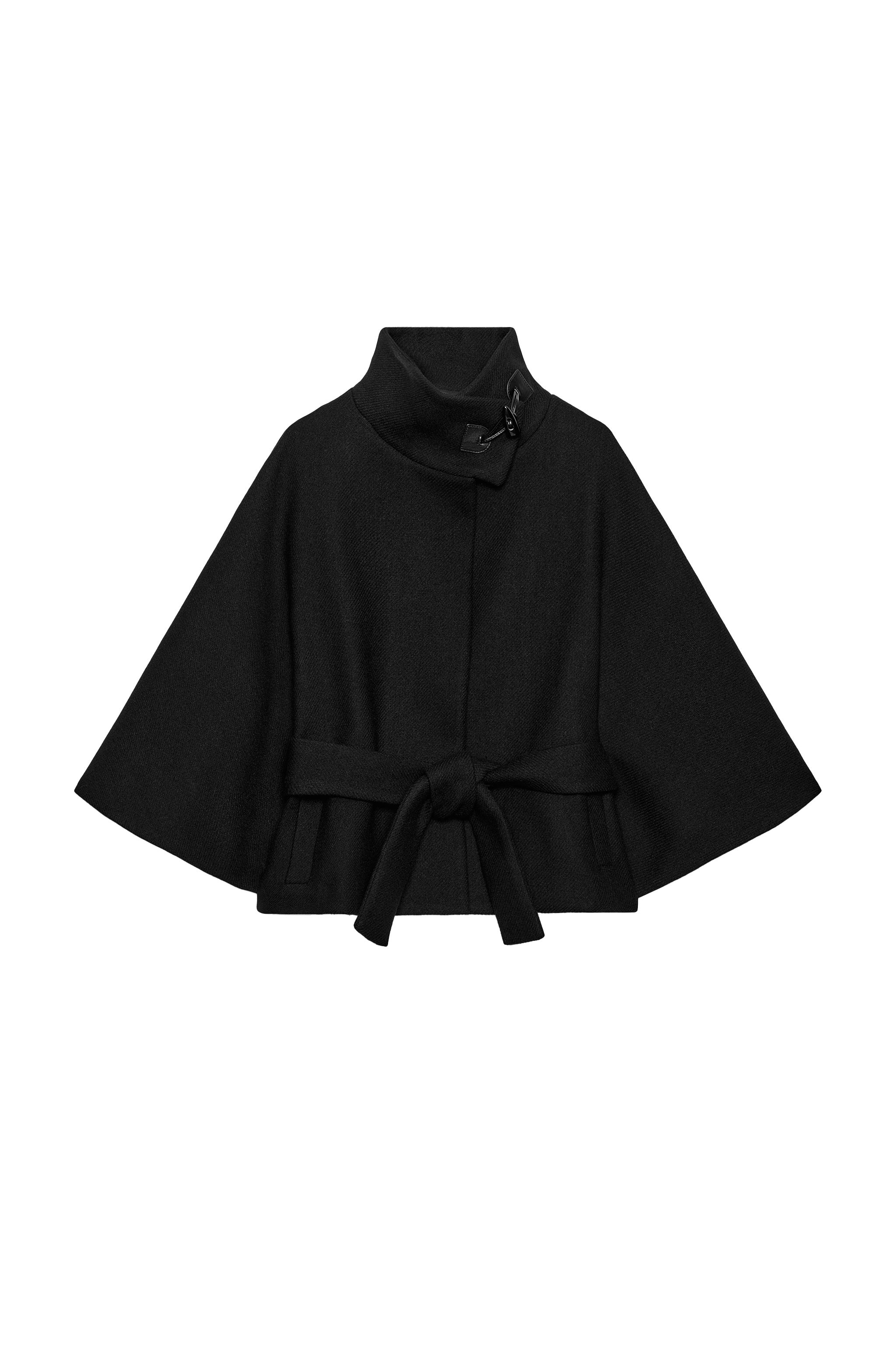 ZARA ウールケープコートS 完売品　ダブルフェイス ケープコート ベルト付きウールケープコート - ブラック | ZARA Japan / 日本