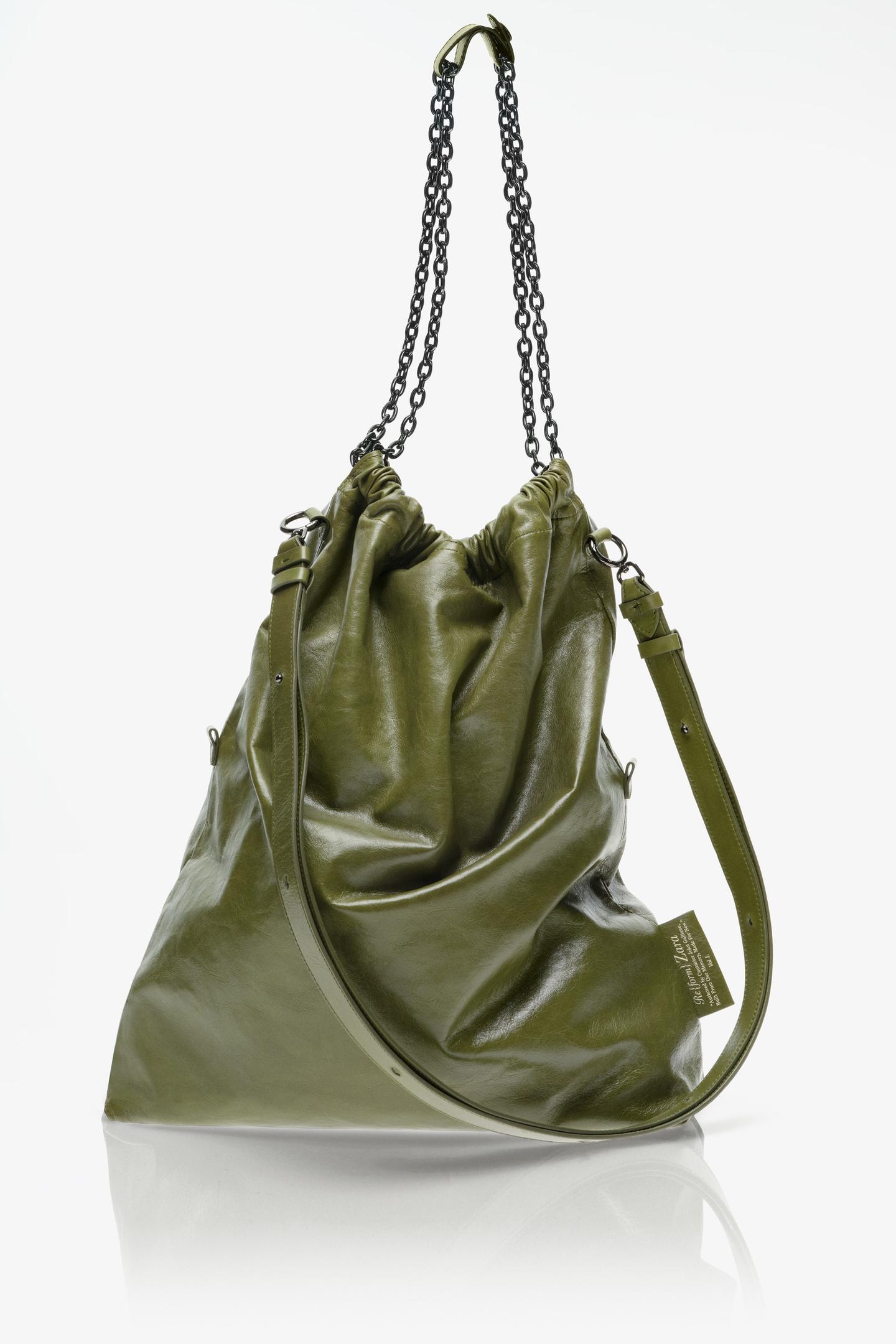 Женская сумка Zara Limited Edition Tri-Chic Large Leather, цвет: Хаки зелёный — фото 8