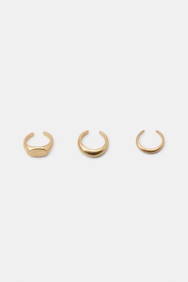Zara 三件組腳趾紋章式戒指 - 金黃色