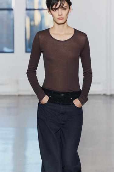 ФУТБОЛКА ИЗ ХЛОПКА SUPIMA® — ШОКОЛАДНЫЙ от Zara — изображение 0