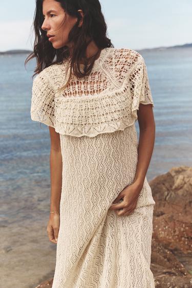 POINTELLE KNIT MAXI DRESS - Ecru by Zara - Image 1