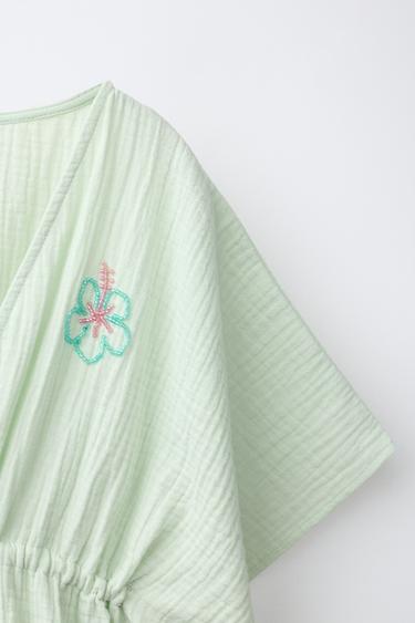 HIBISCUS BEADED KAFTAN - washed green by Zara - Image 2