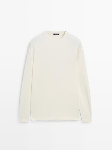 T-shirt à manches longues en coton mélangé - Écru de Zara