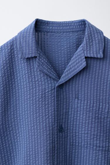 6-14 YEARS/ SEERSUCKER MODAL BLEND PYJAMA SHIRT SET - Blue by Zara