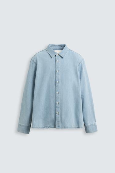 CAMISA DENIM REGULAR FIT - Azul cielo de Zara