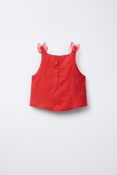 TOP DÉTAIL ORGANZA 100 % LIN - Rouge de Zara - Image 1