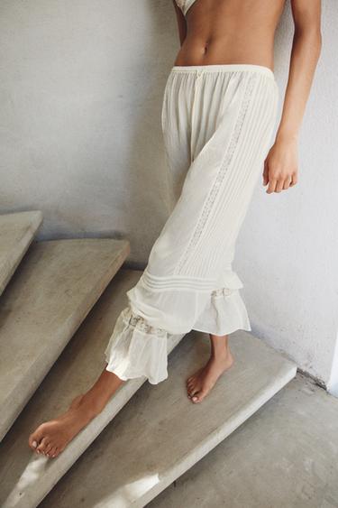 VISCOSE BLEND TROUSERS WITH LACE RUFFLE - Oyster-white by Zara - Image 5