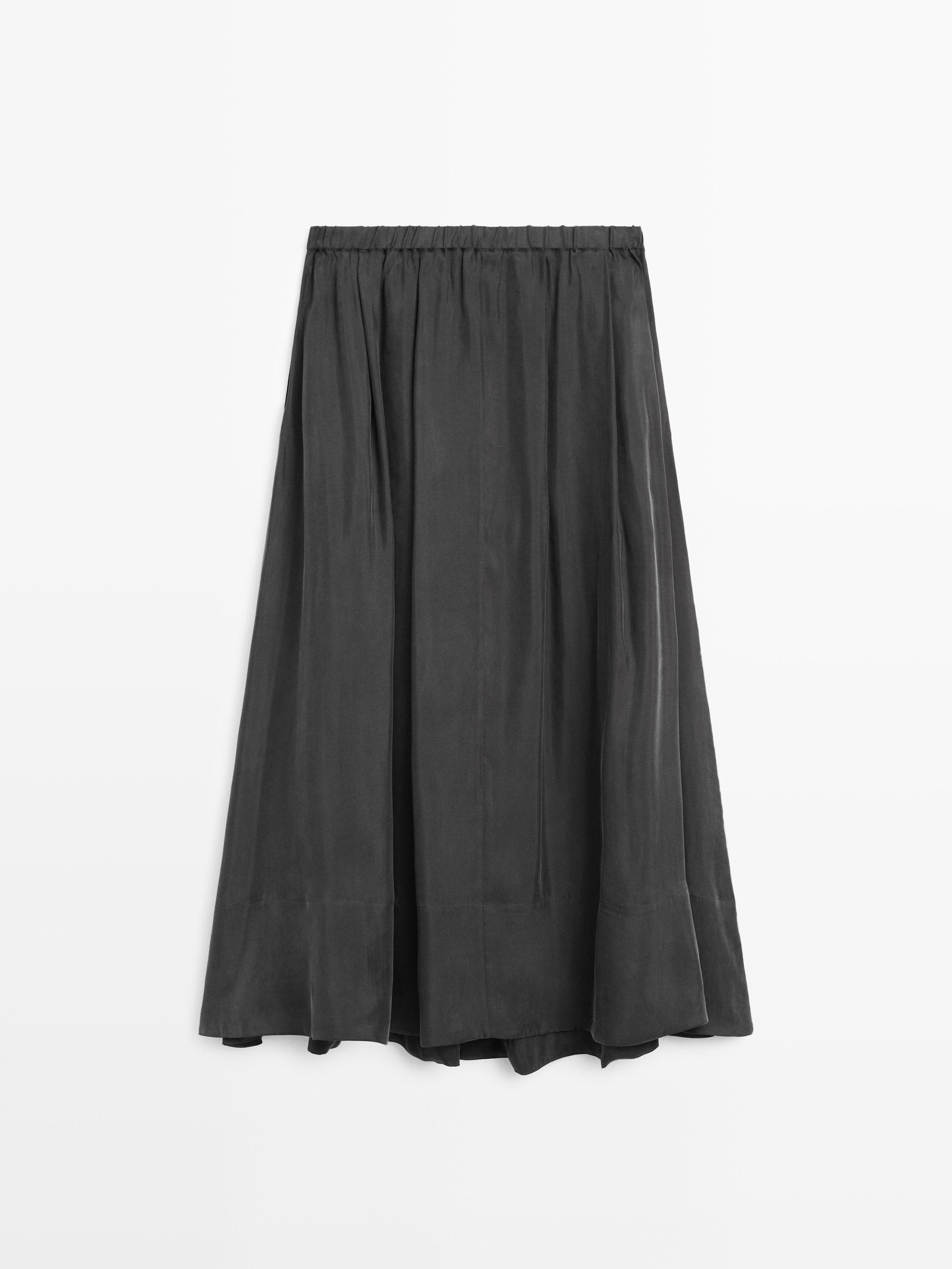 Cotton blend knit flared midi skirt